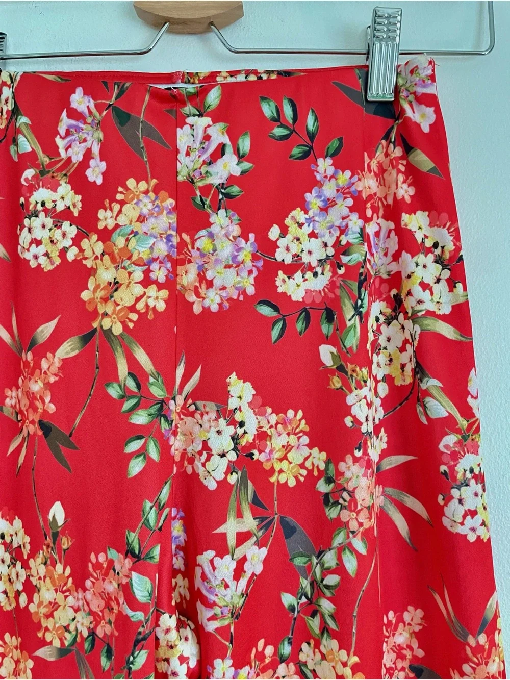 Zara Floral Wide Leg Pants Red Boho Summer Vacation High Rise Pants Size S EUC